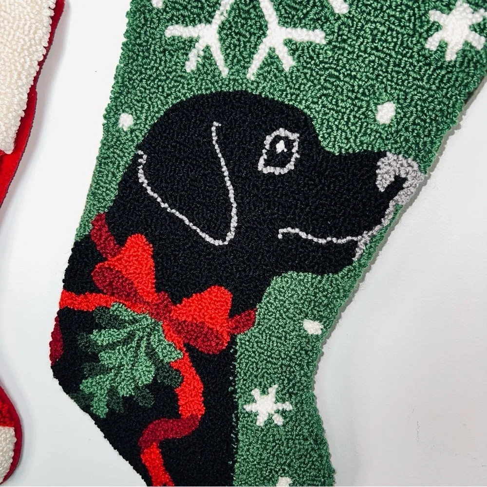 Dog Christmas Stockings - Hooked Wool Look - Black Lab Design -Set of 2